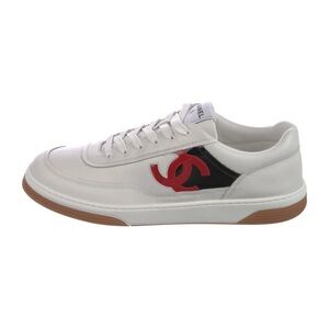 CHANEL CC White and Red Sneakers 42